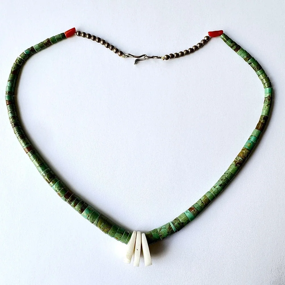 VTG Heishi Necklace Royston‎ Turquoise 17in Graduated Native Santo Domingo Tab